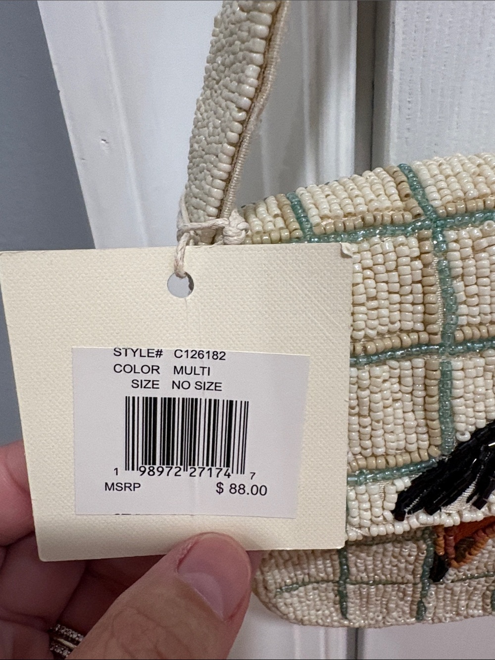 Cream Beaded Shoulder Bag with Equestrian Motif - Picture 3 of 5